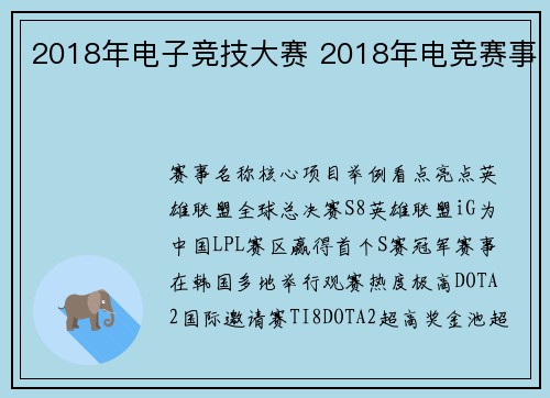 2018年电子竞技大赛 2018年电竞赛事